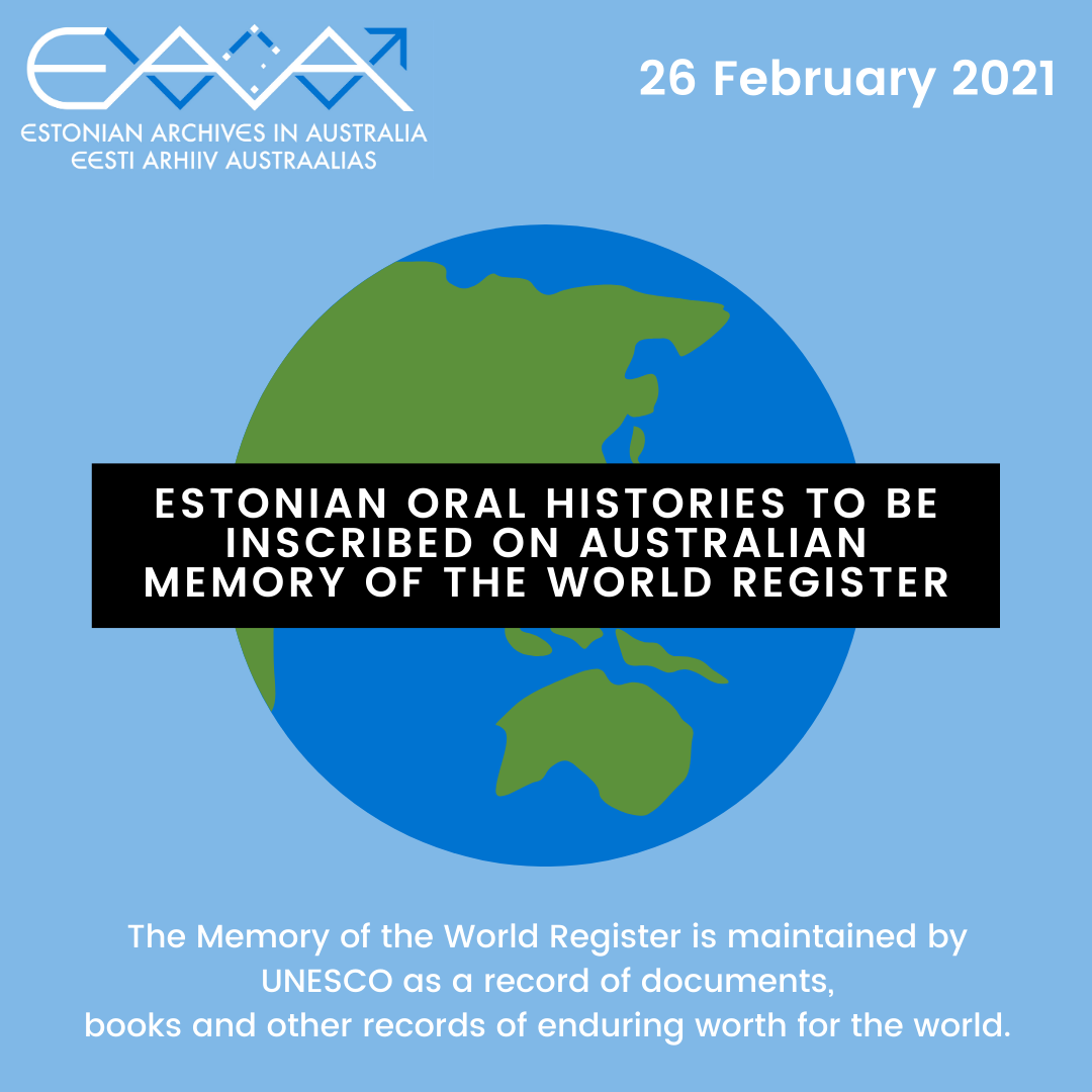 Estonian Oral Histories to be inscribed on Australian Memory of the World Register